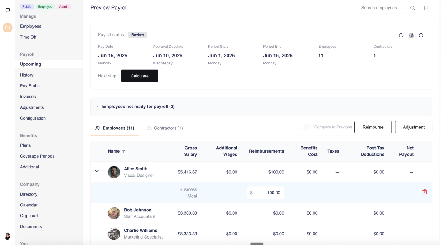 Payroll screenshot